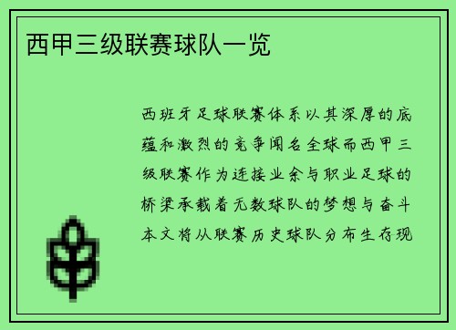 西甲三级联赛球队一览